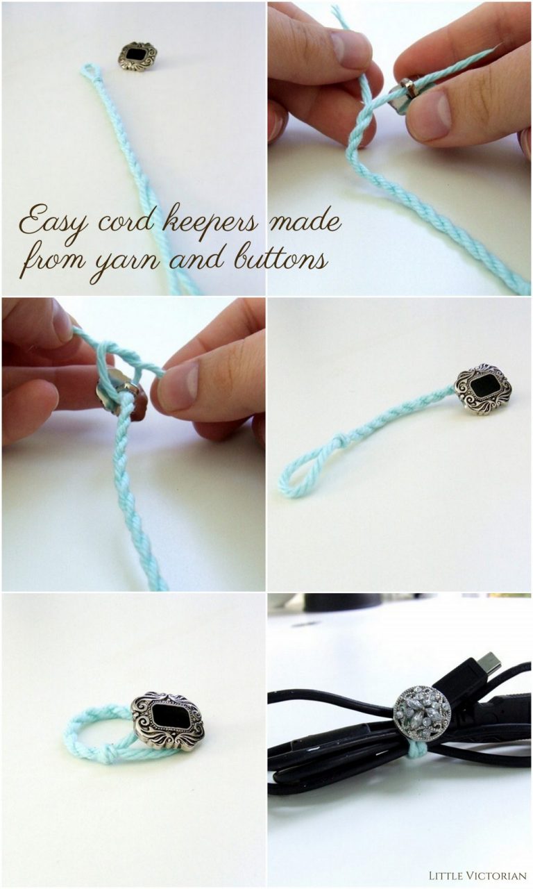 DIY cord keepers from yarn and buttons